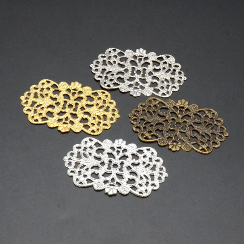 Retail 10Pcs Flowers Filigree Wraps Connectors Metal Crafts Decoration DIY Findings 50x31mm
