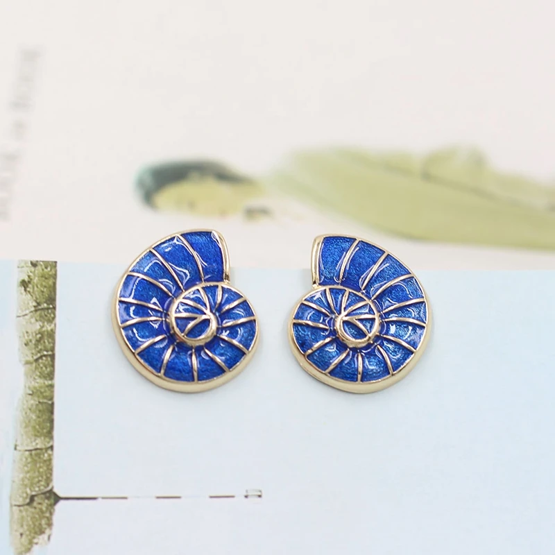 Blue Enamel Sea Styles Stud Earrings Cute Alloy Retro Fashion Jewelry