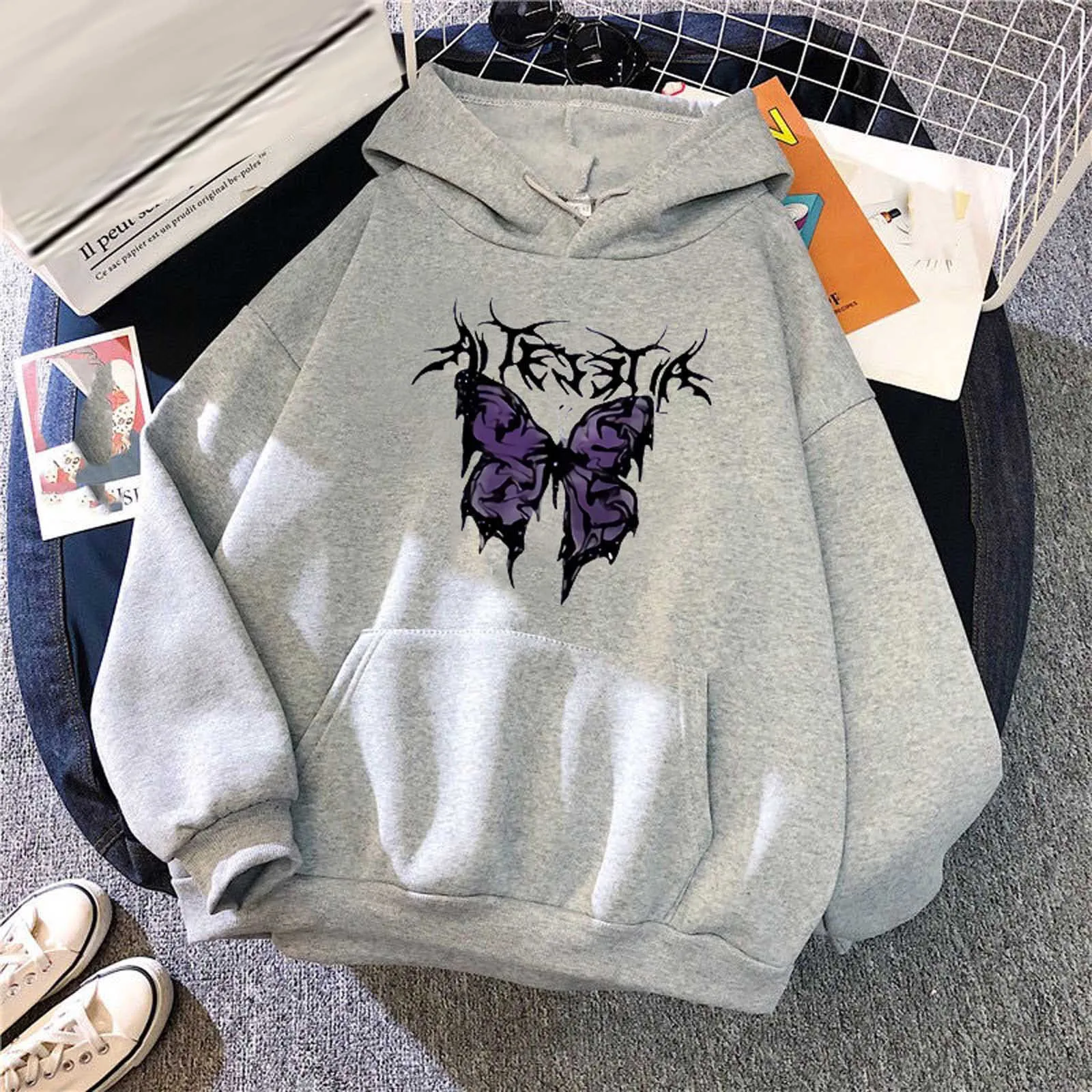 Fashion Hoodies Women's Sweatshirt Butterfly Oversized Hoodie Y2k Aesthetic Hooded Streetwear Fashion Female Sweatshirts Moletom