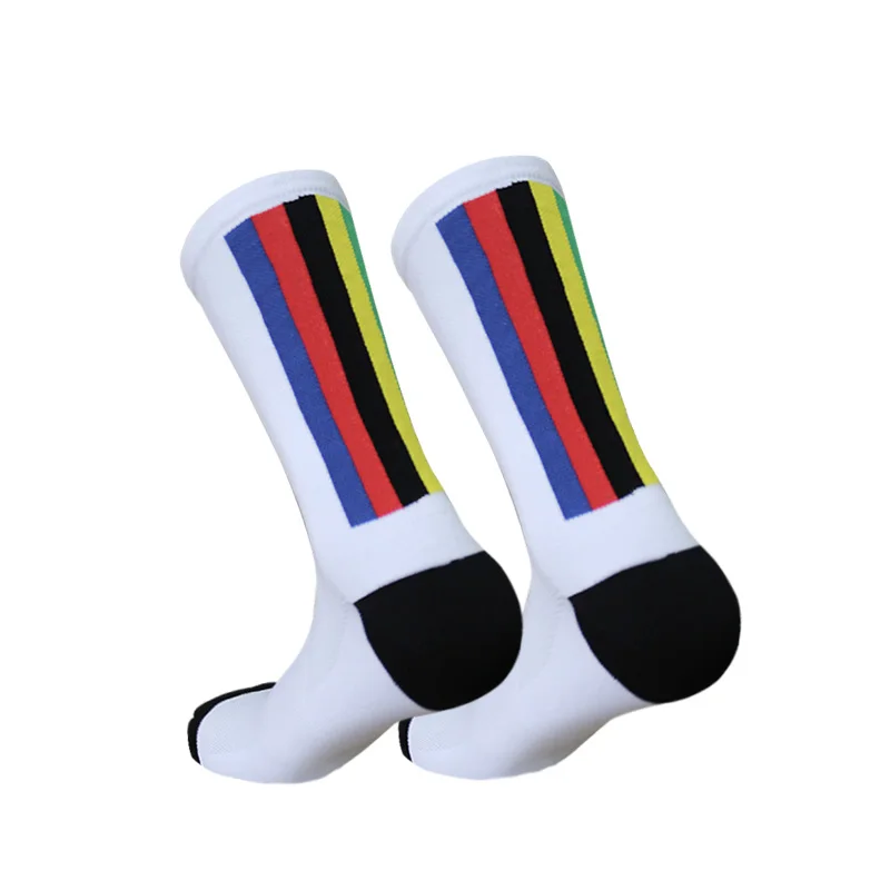 New Cycling Socks Men Women Champion Colorful Stripes Sports Breathable Compression Bike Socks Calcetines Ciclismo