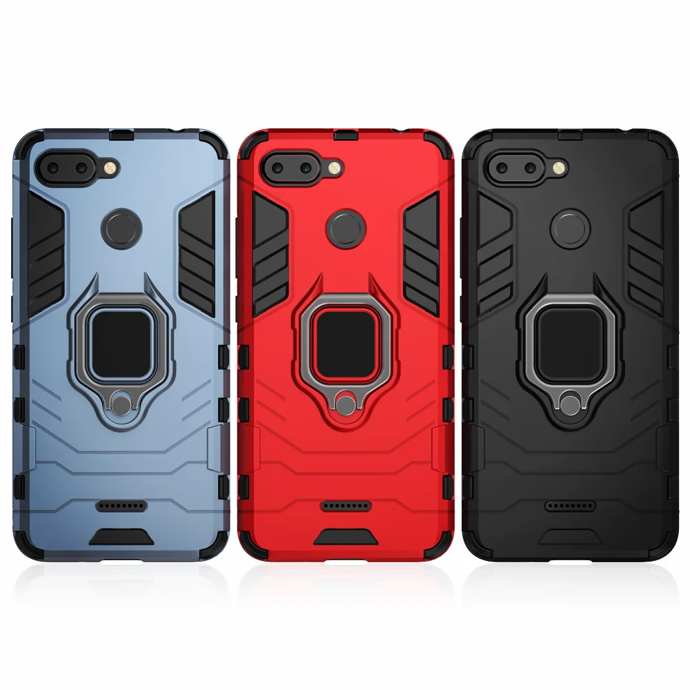 Shockproof armor case for Xiaomi Redmi 6, with ring holder, phone back cover, Funda Capa