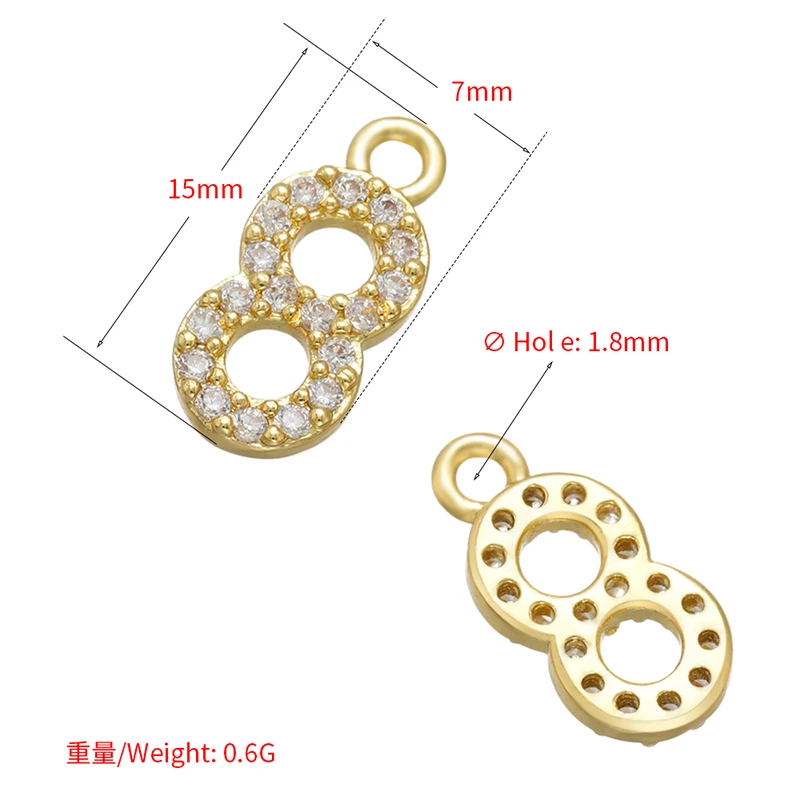 ZHUKOU bigger CZ crystal number charms Arabic numbers pendant for jewelry making DIY earrings necklace Jewelry accessories VD721