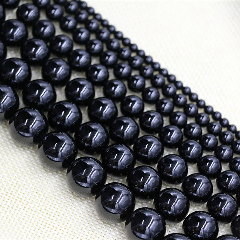 1 strand natural 5A 6mm-16mm  black tourmaline round loose beads gem stone for jewelry making