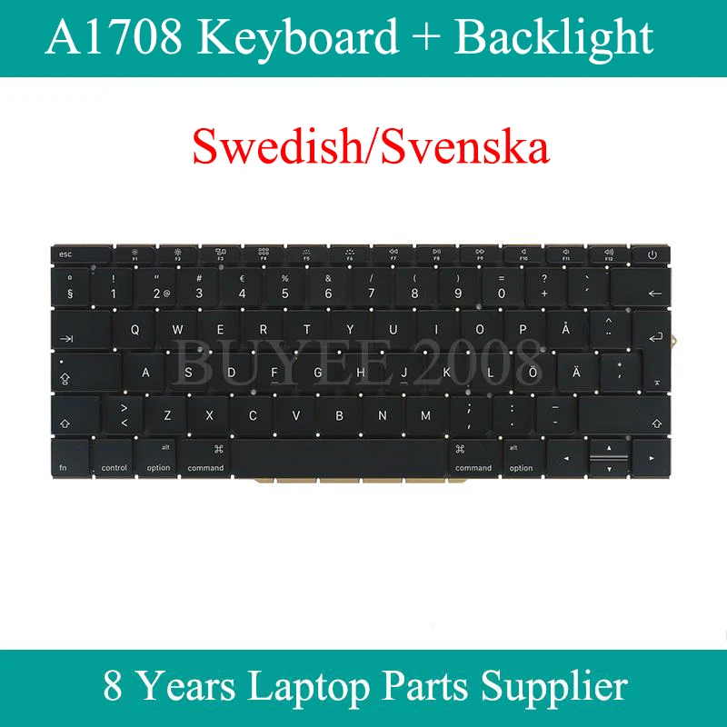 

Origianl Laptop 13.3" A1708 Swedish Keyboard 2016 2017 Replacement For Macbook Pro 13.3" A1708 Keyboard Backlight Back Light