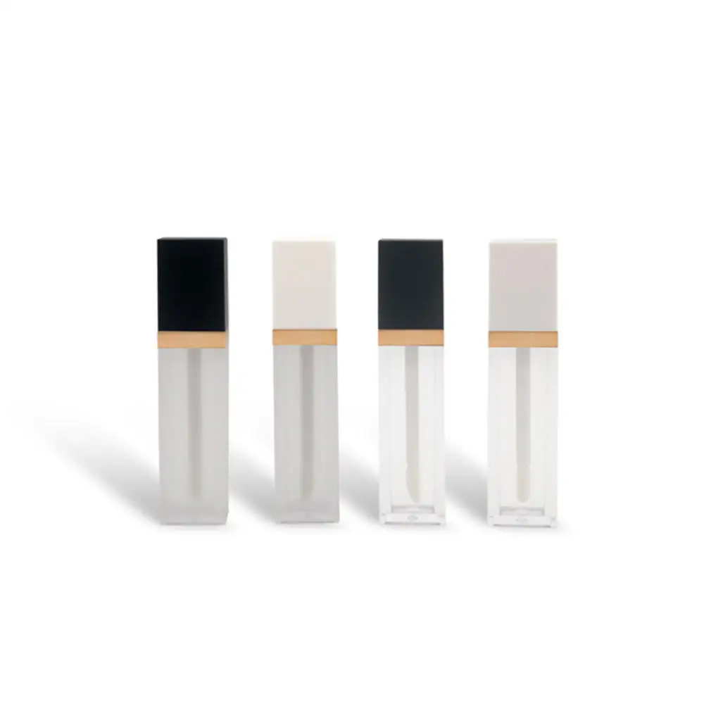 7ml Square Makeup Liquid Empty Lipstick Lip Gloss Tubes White Black Cap Transparent Frosted Cosmetic Packaging Container