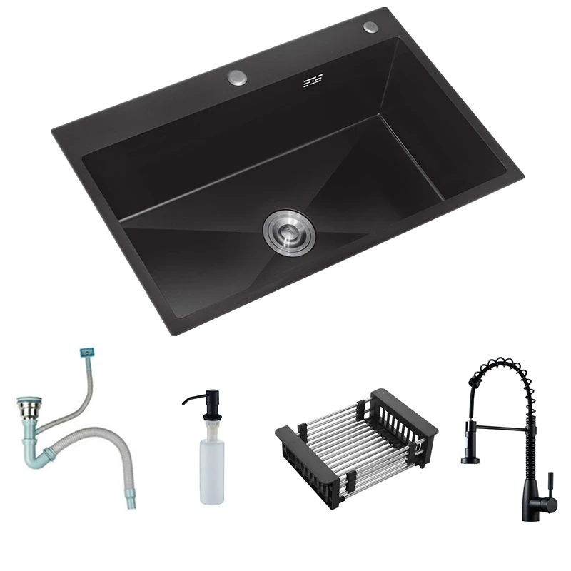 2022 New Arrival Dropship Black Kitchen Sinks Above Counter Vegetable Washing single Basin Kitchen Sinks Black Stainless Steel