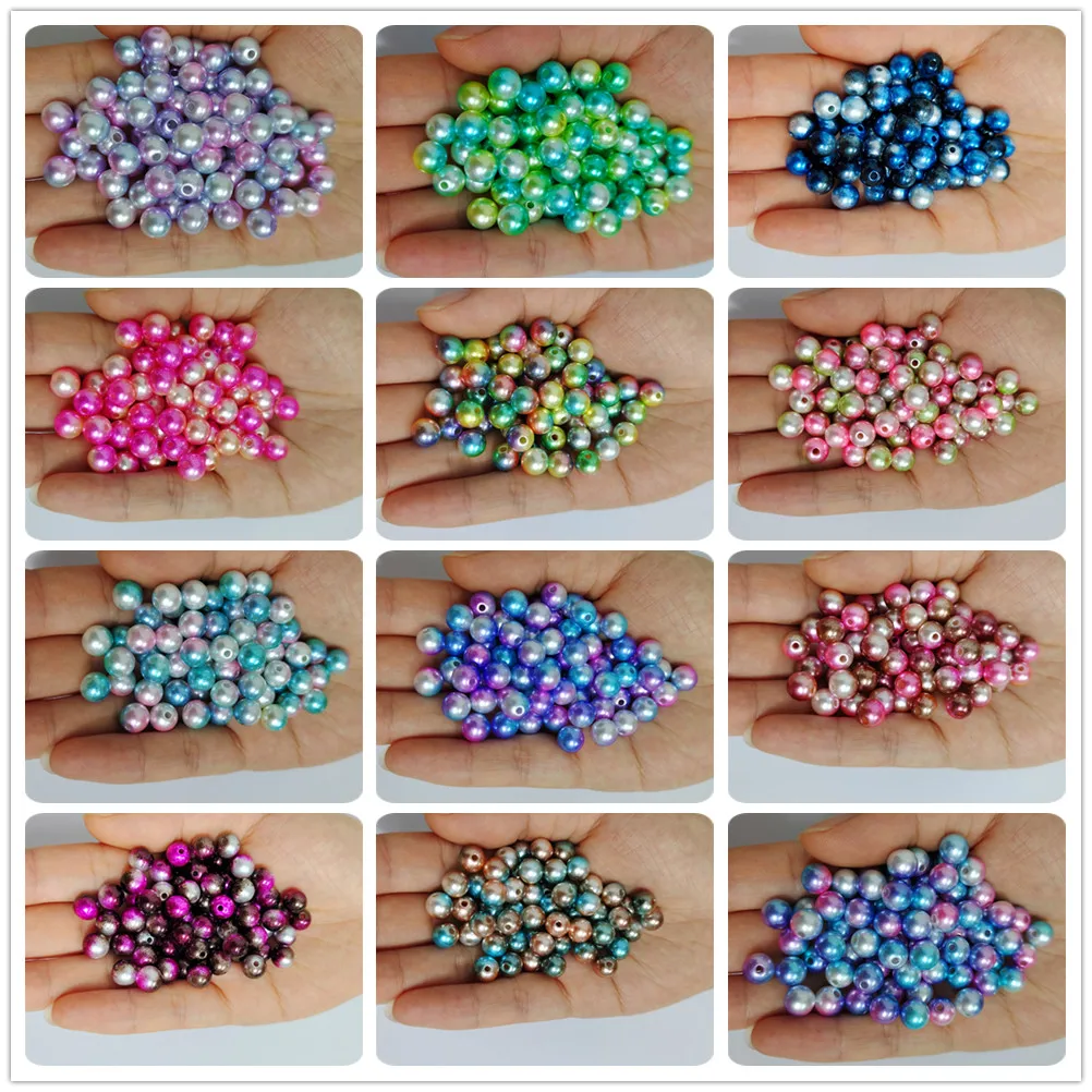 Cuentas de perlas redondas de imitación de Color arcoíris, accesorios para fabricación de joyas DIY, 3/4/5/6/8/10mm