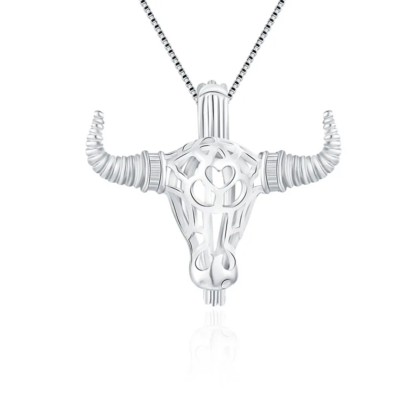 CLUCI Silver 925 Fury Bull Shaped Cage Pendant Ethnic Silver Women 925 Sterling Silver Cattle Totem Pearl Locket SC050SB