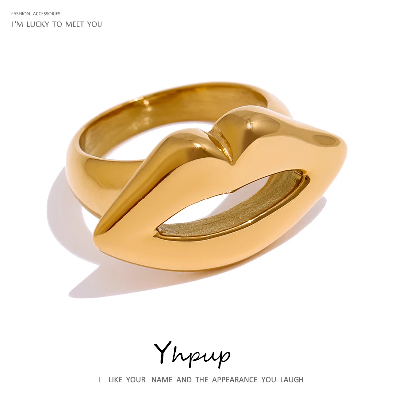 Yhpup New Stainless Steel Lips Ring Statement Golden Metal Texture Rope Ring Waterproof Jewelry bague acier inoxydable Gift