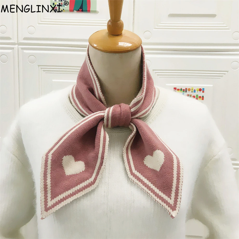 

Heart Print Knitted Brand Scarf 2021 New Winter Scarf Sharp Angle Women Scarf Long Skinny Small Scarf Female Neckerchief Scarves