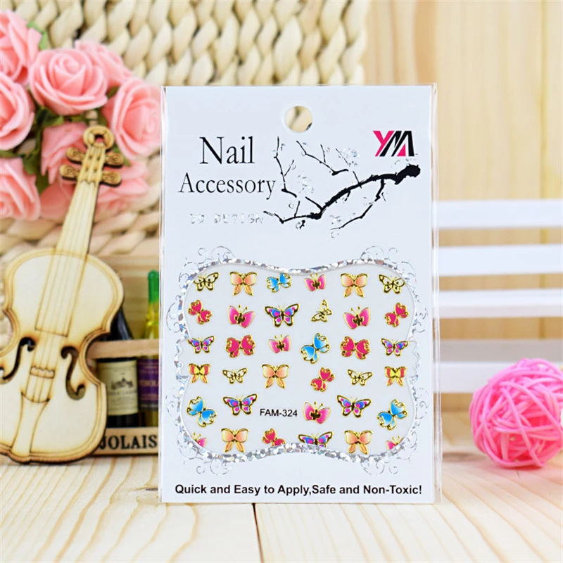 Color Nail Art Applique Fashion Style 3D Nail Sticker Bronzing Butterfly Nail Sticker Transfer Decal Slider Foil Decoration