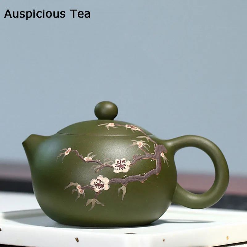 

230ml Yixing Purple Clay Xishi Teapots Handmade Plum Blossom Pattern Tea Pot Kettle Raw Ore Green Mud Teaware Customized