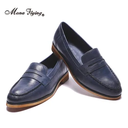 Mona Flying Womens Genuine Leather Penny Loafers Flats Elegant Comfortable Almond-toe Casual Flat Shoes for Ladies H618-4