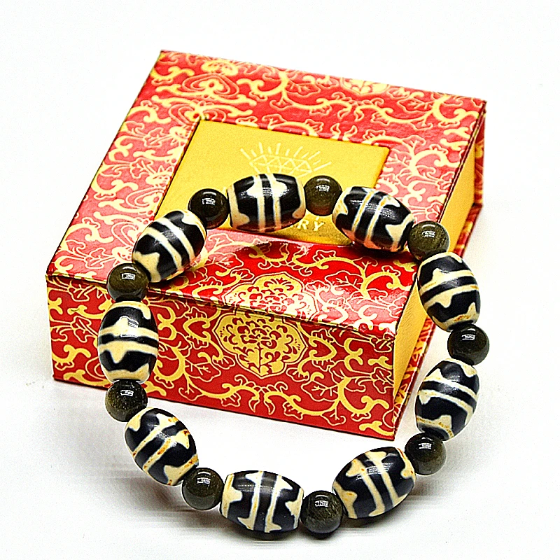 التبت مزدوجة النمر الأسنان العقيق DZI 8 مللي متر الذهبي سبج كبير الحجم سوار الرجال والنساء تميمة سوار المجوهرات DZI شحن مجاني