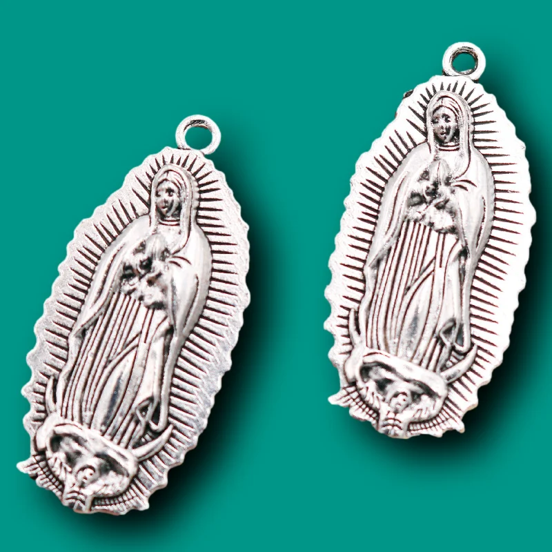 5pcs Silver Plated Catholic Virgin Mary Pendants Retro Necklace Earrings Metal Accessories DIY Charms For Jewelry Crafts Making