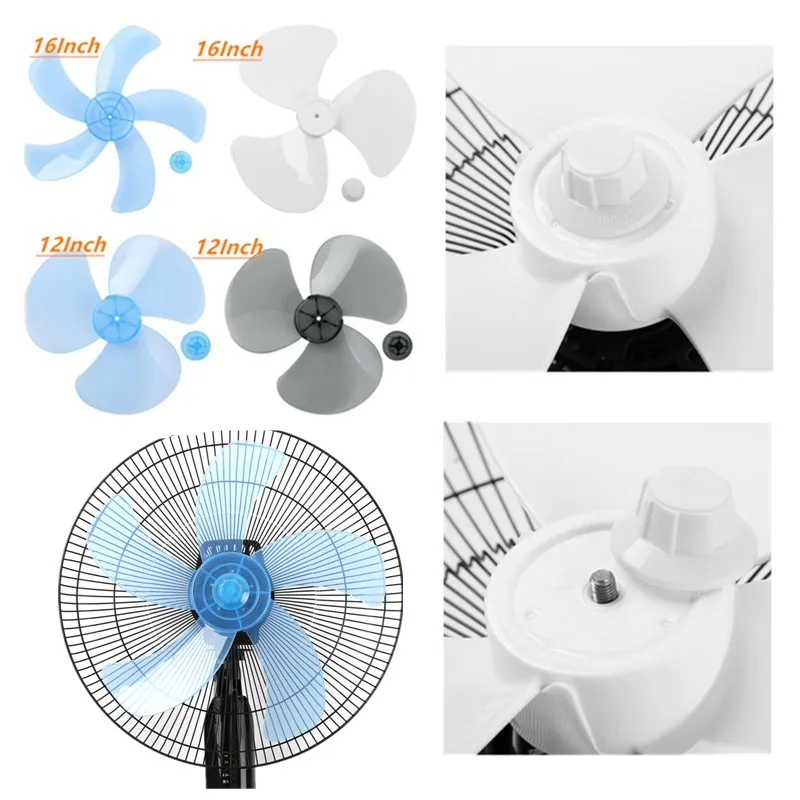 16 Inch 3 Leaves Plastic Fan Blades Household Standing Pedestal Table Fan Blade Fanner with Nut Cover Electric Fan Accessories