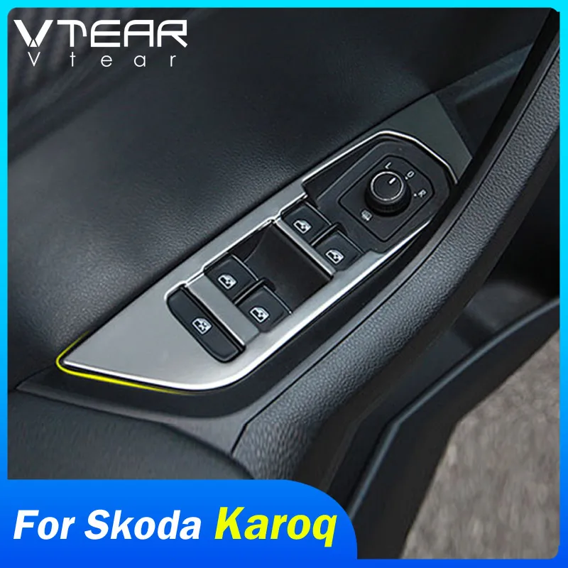 Vtear For Skoda Karoq Window Glass Lifting Button Switch Cover Trim Car Door Armrest Panel Lifter Bezel Decoration Accessories