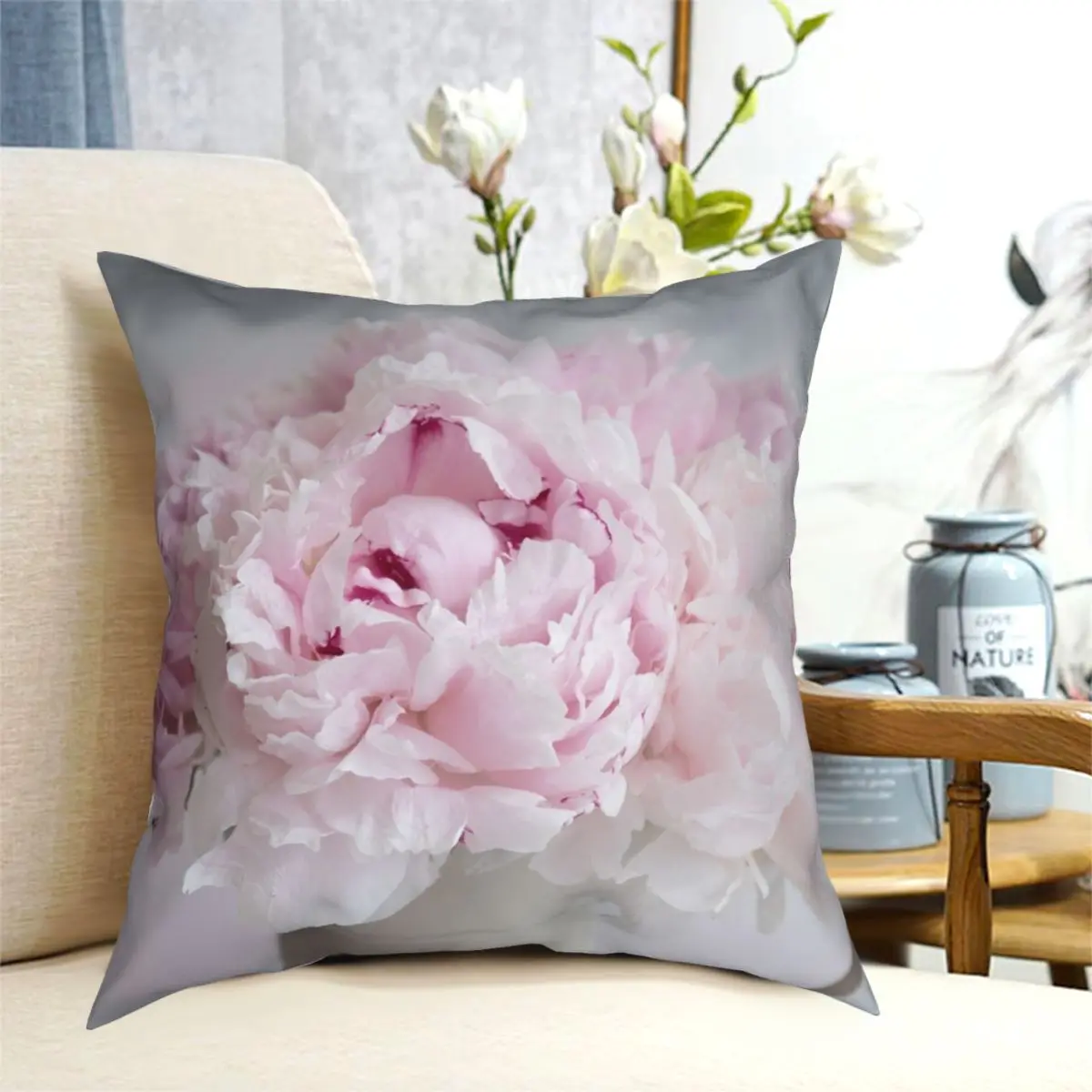 Peony Romance Square Pillowcase Creative Zip Decorative for Bed Cushion Cover 18