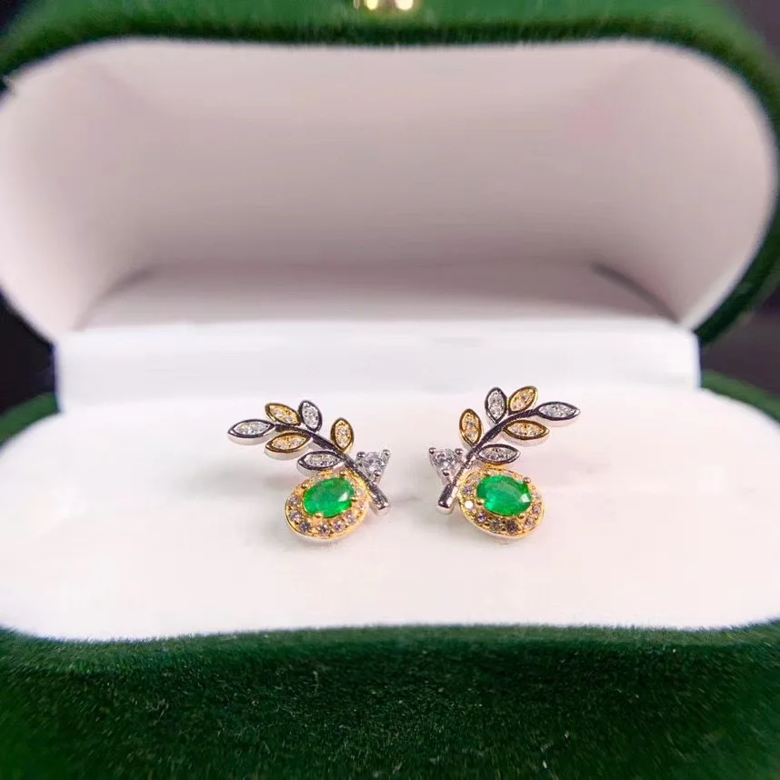 

Simple and delicate, precious gemstone Natural emerald earrings, Colombian emeralds, professional natural gem shop, 925 silver,