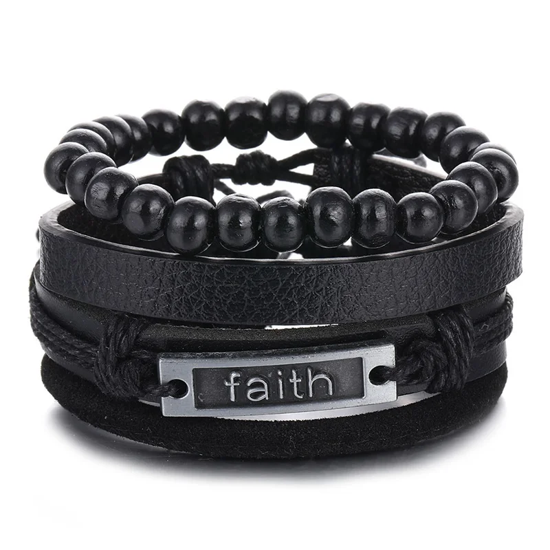 IFMIA – Bracelet multicouches en cuir pour hommes, Vintage, perles enroulées, à la mode, breloque, ensemble de Bracelets, bijoux de fête noirs, nouvelle collection 2019