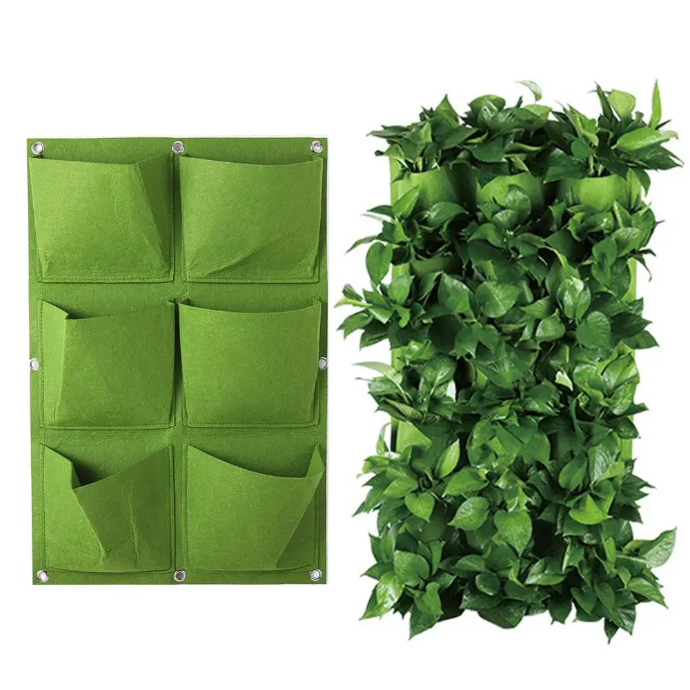 

6 Pockets Grow Bag Vertical Hanging Garden Planter Flower Pots Layout Waterproof Wall Mount Hanging Flowerpot Bag 1 Pc