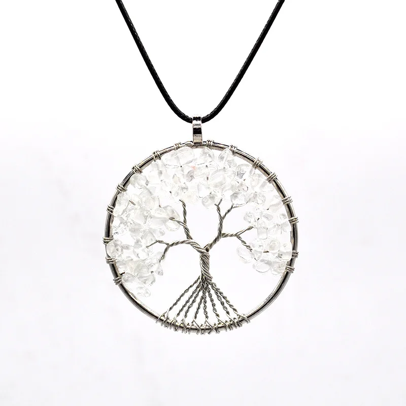 7 Chakra Quartz Natural Stone Tree of Life pendulum Pendant Necklace for Women Healing Crystal Necklace Pendants Reiki Jewelry