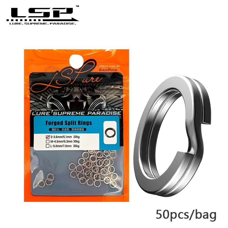 LSP Fishing Split Rings 50PCS/Pack Stainless Steel Snap Double Loop Connecter Heavy Duty Forged Swivel Fishing Accessories