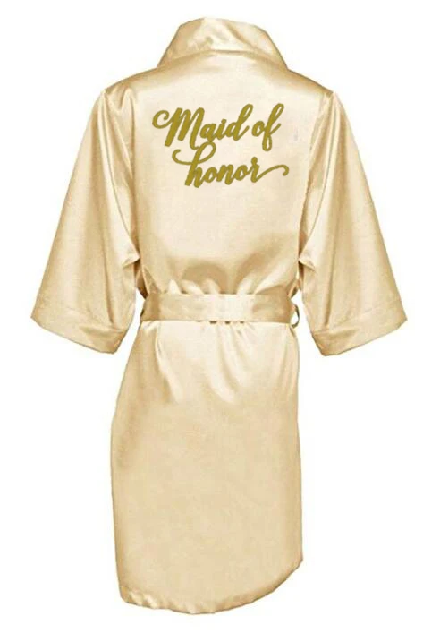 champagne gold robe with gold writing bridal shower party mother of the groom robe bride women cape satin robes