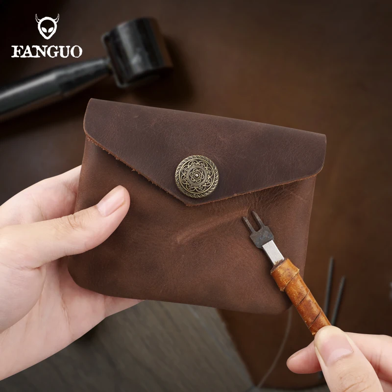 Vintage Men's Wallet Genuine Leather Card Holder Coin Purse With Zipper Pocket Handmade Portable Short Money Pouch