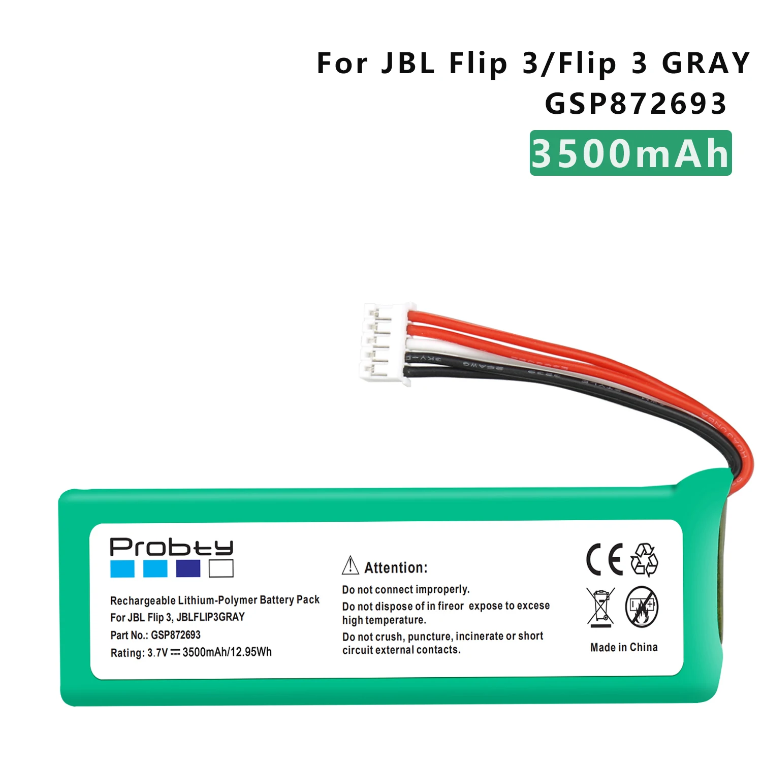 3500mAh-12000mAh Battery for JBL XTREME Flip 4,Flip 4 Special Edition GSP872693 01 Flip 3 Flip 3 GRAY GSP872693 P763098 03