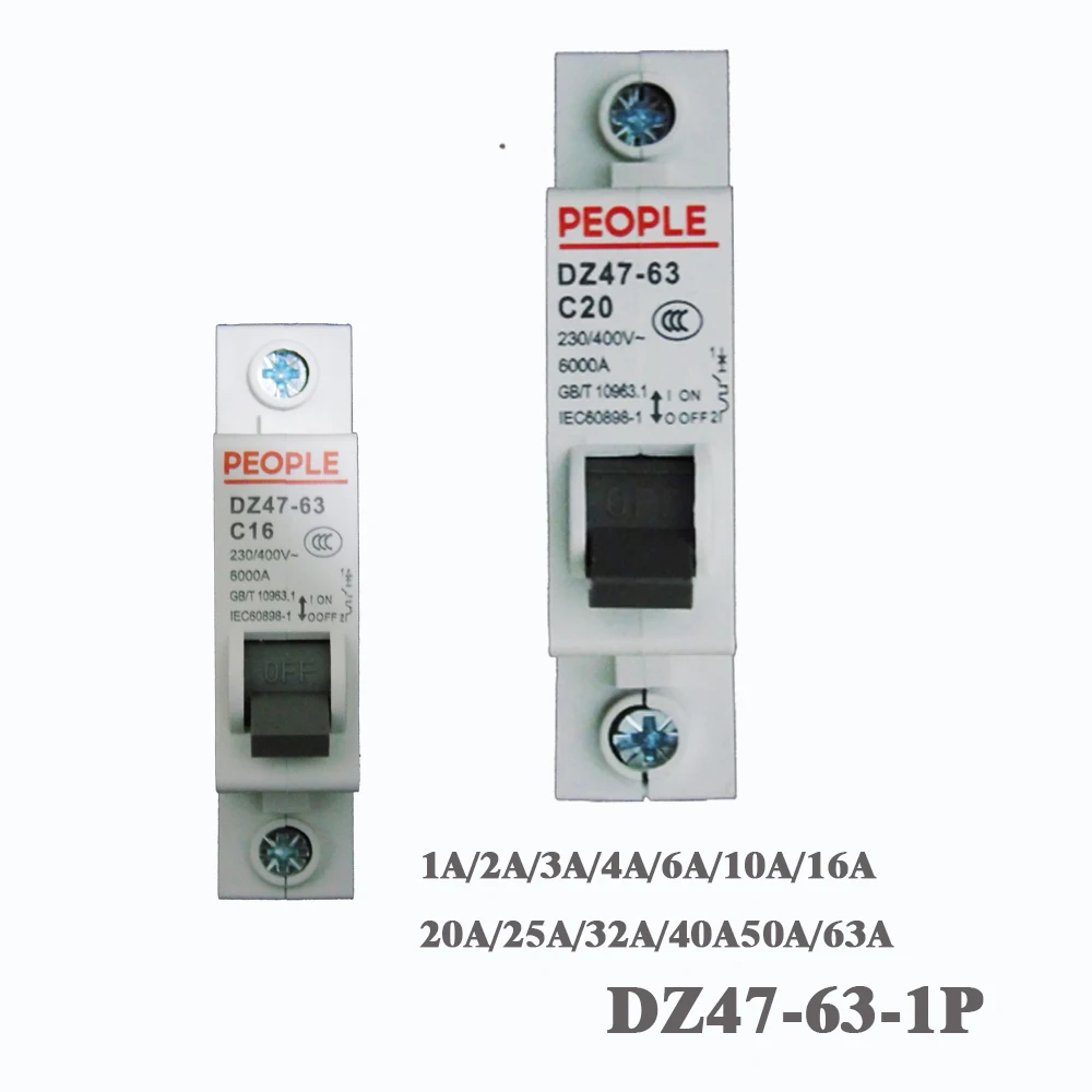 220v-400V 1P 1A/2A/3A/4A/6A/10A/16A/20A/25A/32A/40A/50A/63A  dz47-63 CE approval Air switch Household circuit breaker