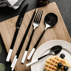 Nordic Dinnerware Dining Table Set Stainless Steel Cutlery Set Fork Spoon Knife Chopsticks Sets Stitching Color Kitchen Flatware