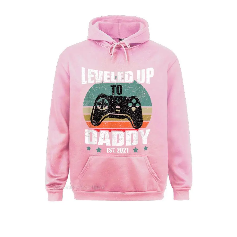 Mens Promoted To Dad Funny Leveled Up To Daddy Est. Hooded Pullover Sweatshirts Mother Hoodies Funny Custom Clothes Unique Mens