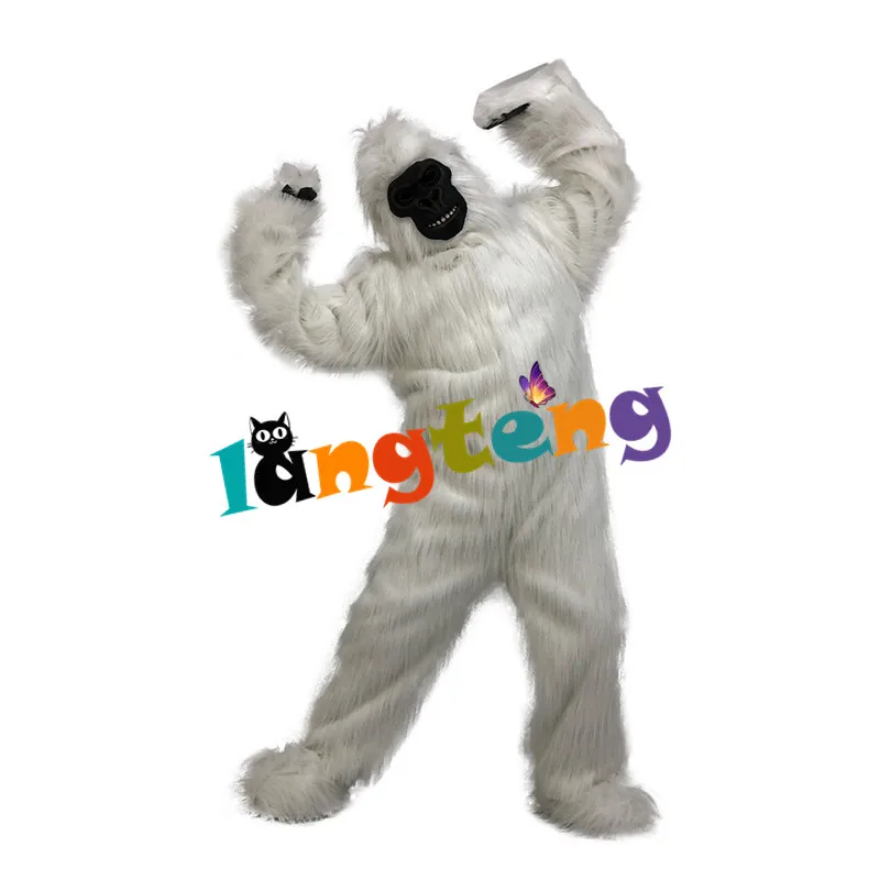 

1128 White Mokey Gorilla Orangutan Adult Cosplay Long Furry Mascot Costume For Party