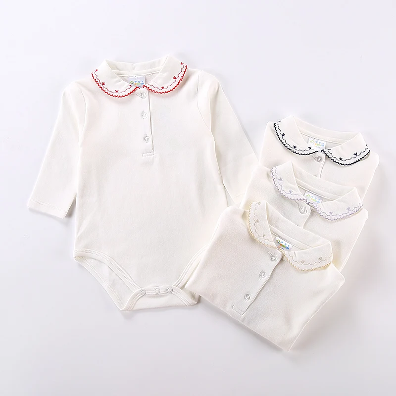 Barboteuse à col Floral pour bébé, chemise pour bébé, combinaison en coton pour fille, vêtements à manches longues, blanc, printemps et automne