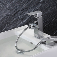 Chrome Bathroom Kitchen Basin Faucet Single Handle Pull Out Spray Sink Tap Hot And Cold Water Crane Deck Mount Faucets