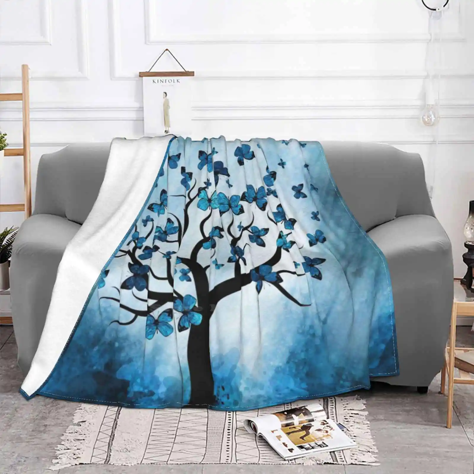 Tree - Blue Marble Mist For Home Sofa Bed Camping Car Plane Travel Portable Blanket Tree Mystic Tree Spiritual Tree Tree Sky