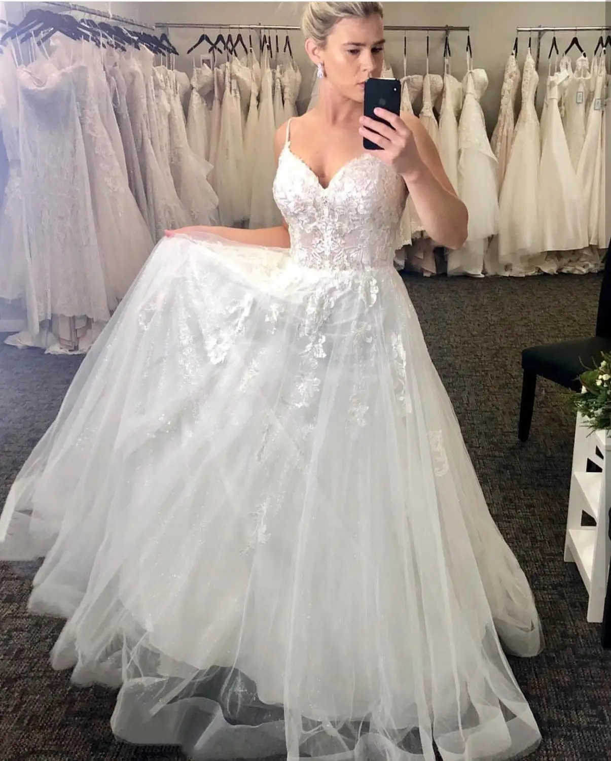 Vestido de noiva linha a com renda coração, apliques de tule organza para mulheres, sem mangas, elegante vestido de noiva