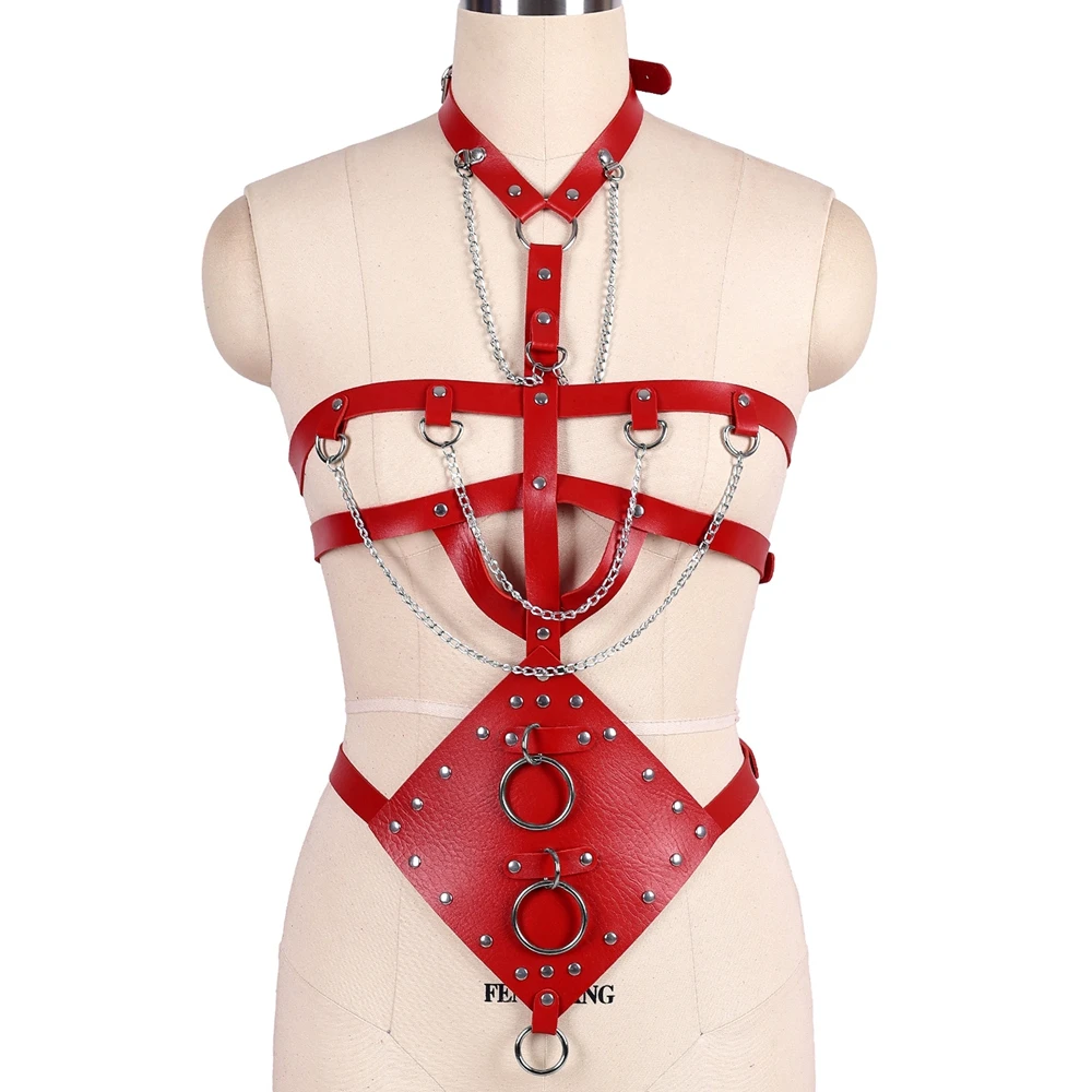 

Punk Lingerie Sexy PU Leather Straps Suspenders Belts Set Gothic Clothes Chest Full Body Harness Belt Bondage Women Harness Bra