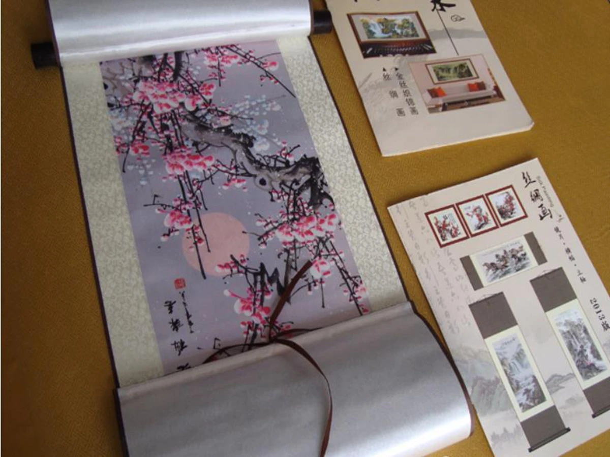 1pc  China Traditional Home Decoration Silk scroll painting Plum Blossom Gongbi painting S051