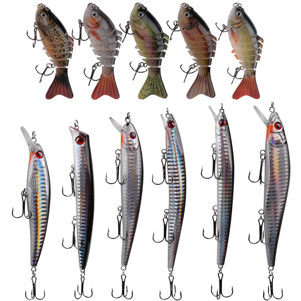 11pcs Fishing Lure Multi Jointed Hard Bait And Sliver Lifelike Crankbait Wobbler Fishing Lure With Sharp Treble Hook