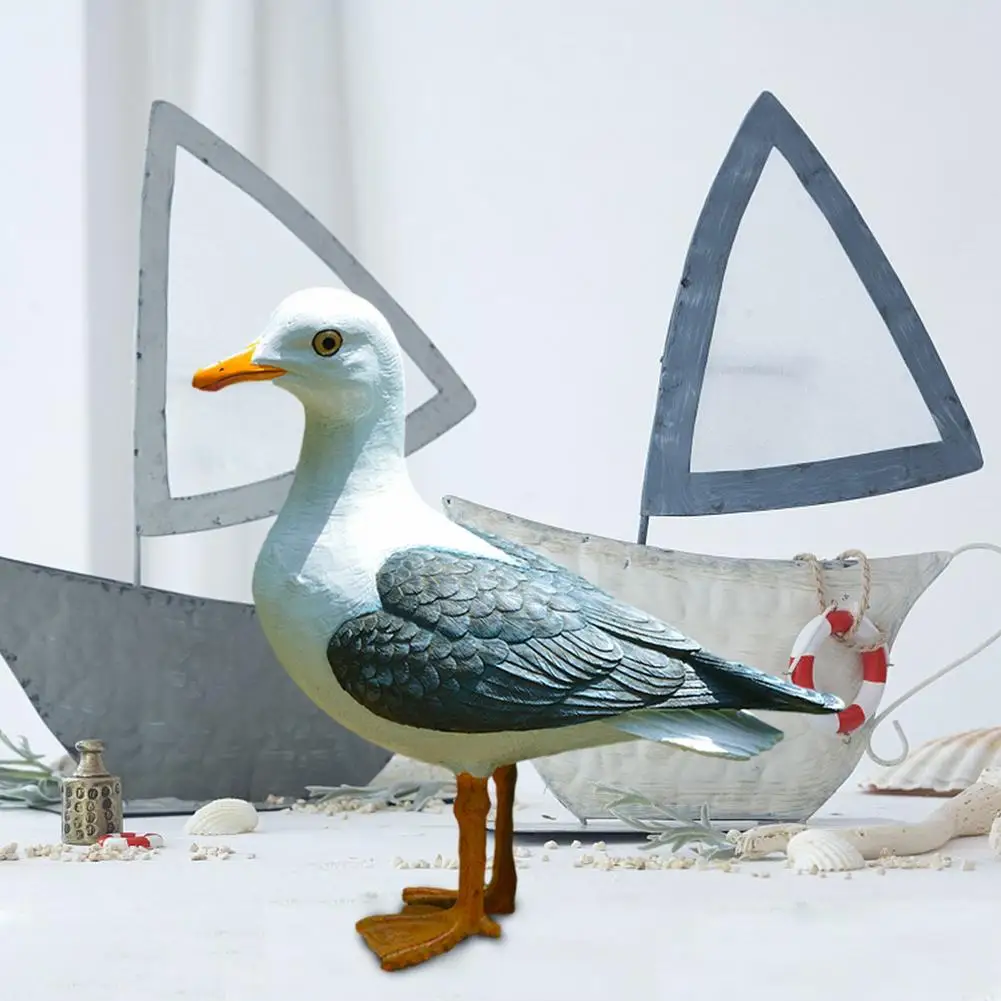 Garden Seagulls Resin Statue Realistic Sea Bird Figurine Home Decorative Artificial Sculpture Garden Decoration Indoor Art Or