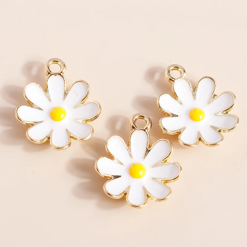 Leslie 10 Stück 18*15mm Emaille Bunte Gänseblümchen-Blumen-Anhänger für Schmuck DIY Blumenanhänger Halskette Ohrringe Herstellung Zubehör – Detail 9