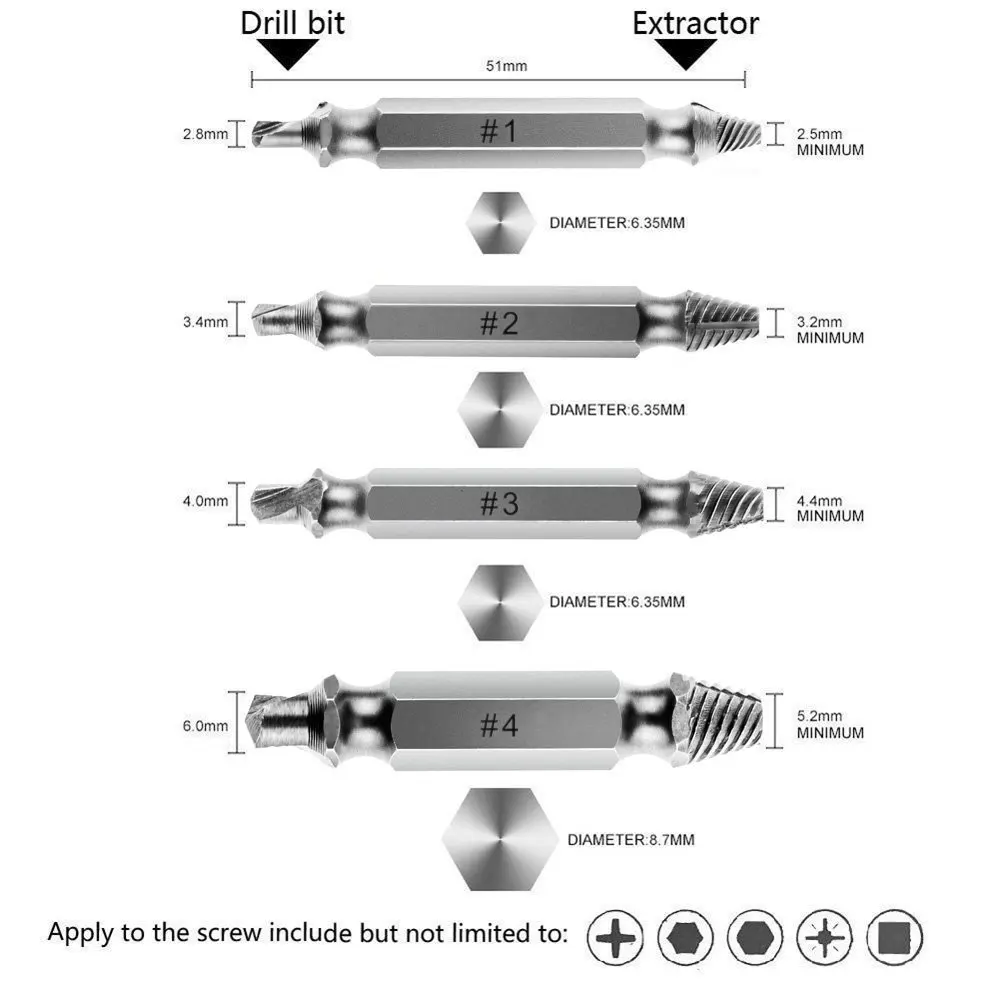 Extractor de tornillos dañados, juego de guía de brocas, fácil de quitar, Perno, herramienta removedora de tornillos, 4/5/6 Uds.