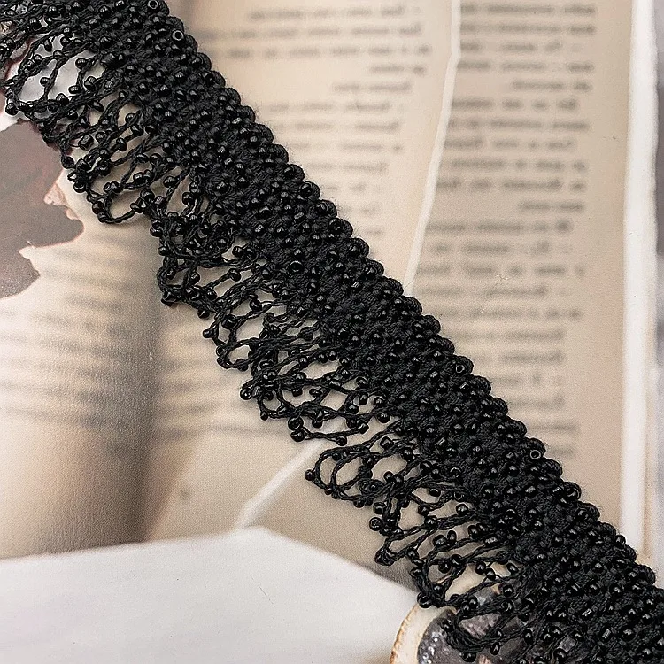 1Yard 3.5CM Wide Black Beaded Lace Tassel Lace Trim Diy Accessories For Clothing Decoration