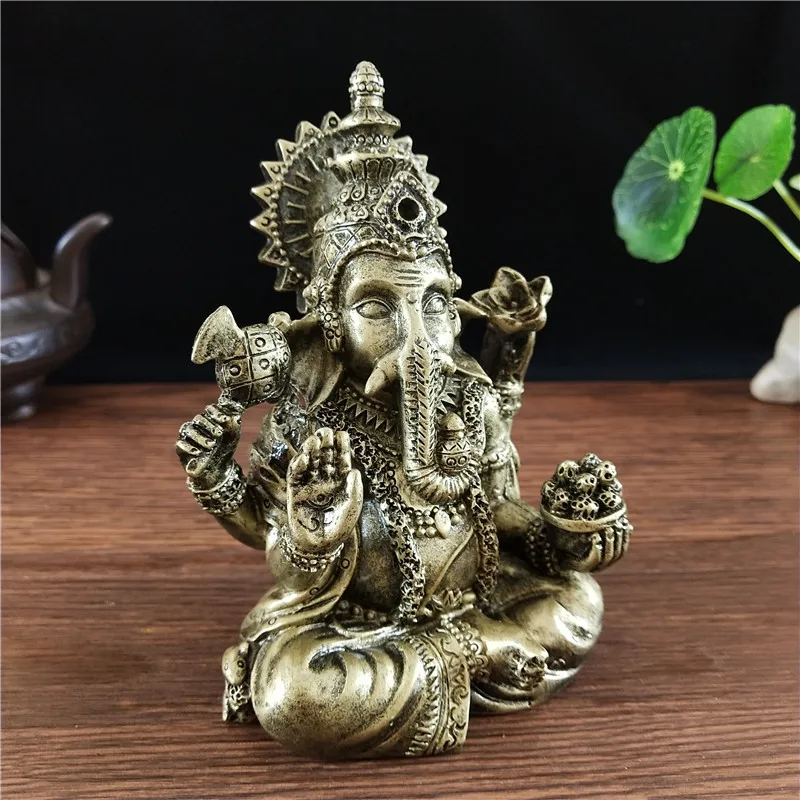 Bronze Color Ganesha Statue Sculpture Big Resin Ornaments Hindu Elephant God Buddha Statues Figurine Home Decoration Lucky Gifts - Image 4