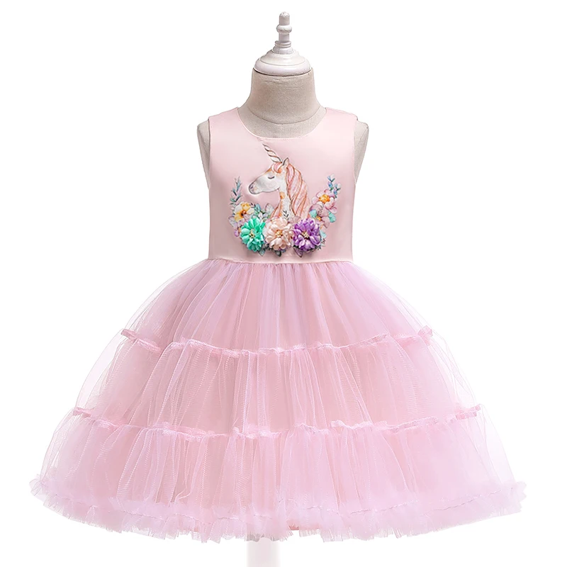 Christmas Girls Unicorn Flowers Cake Tutu Dresses With Beadbad For Kids Princess Fancy Birthday Carnival  Theme Party Costumes