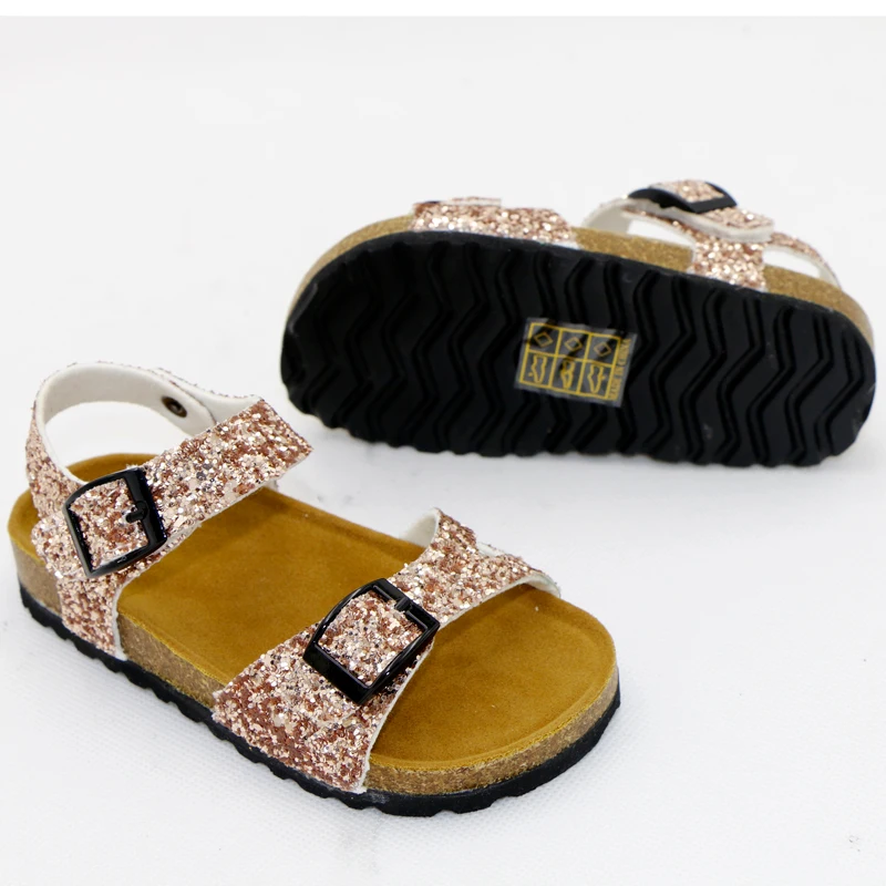 Shining Summer Kids Shoes Corks 2020 Fashion Leathers Sweet Children Sandals For Girls Toddler Baby Metallic Shoes Glitter