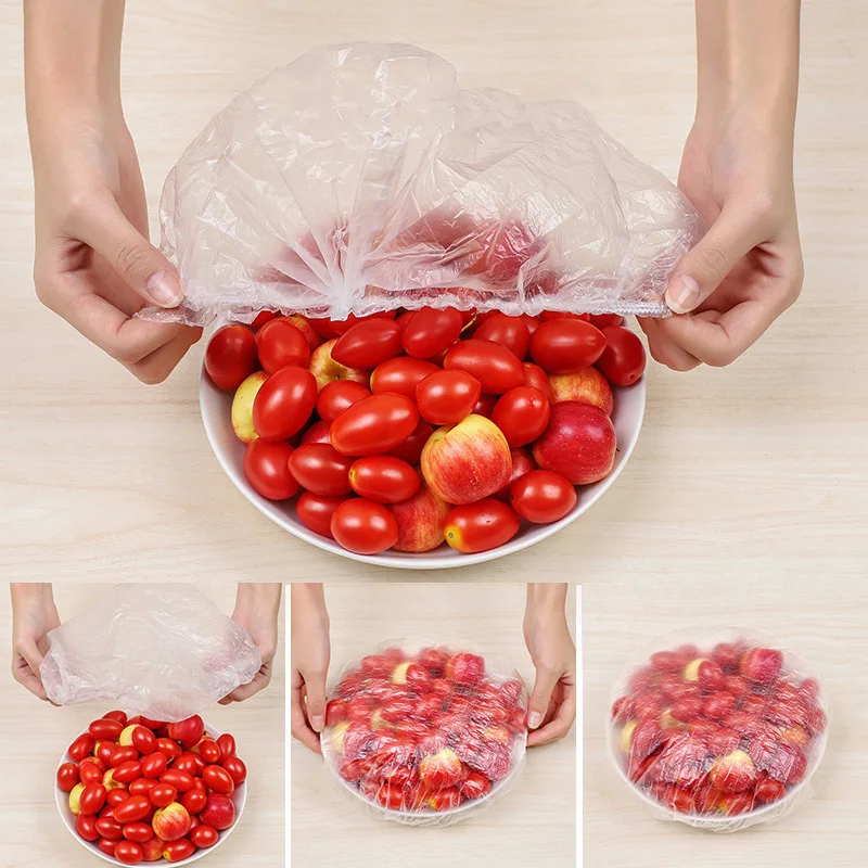 New 100pcs Reusable plastic Bags Food Cover Elastic Stretch Adjustable Bowl Lids Universal Kitchen Wrap Seal Fresh Keeping Caps