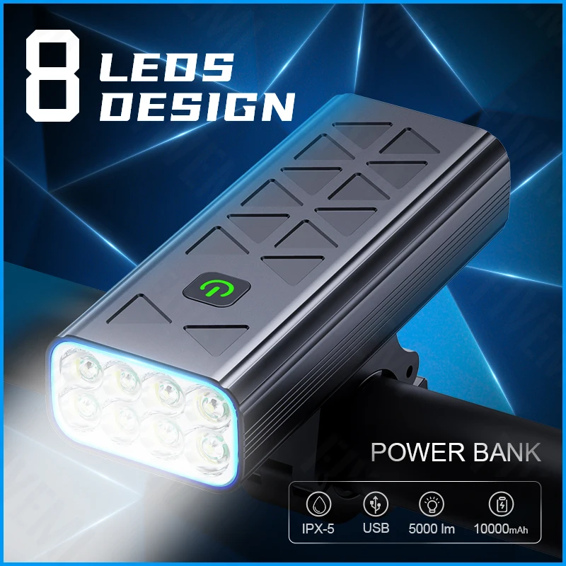 Bike Light 10000mAh USB Rechargeable 8T6 LED Bicycle Lamp Cycling Headlight Waterproof MTB Road Bike Front Flashlight